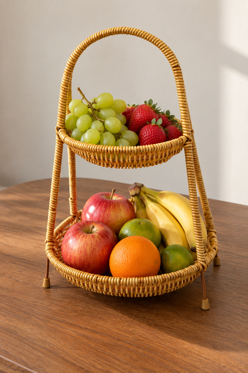 Rattan 2 step fruit basket 22×33 CM for two-tier fruit display