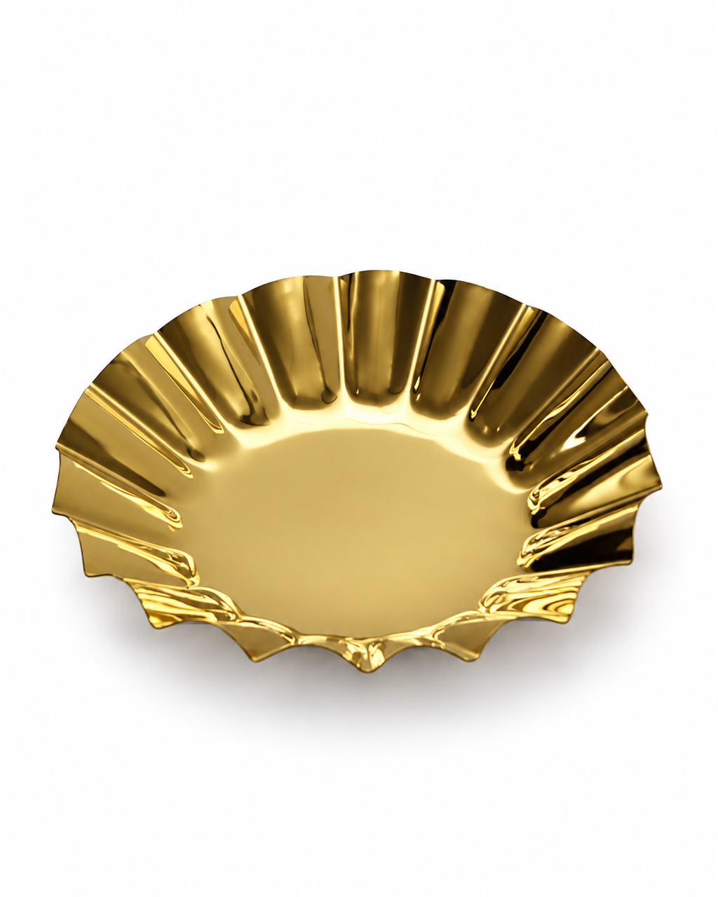 Decorative gold finish round serving platter with fluted edge | Malabar Nest