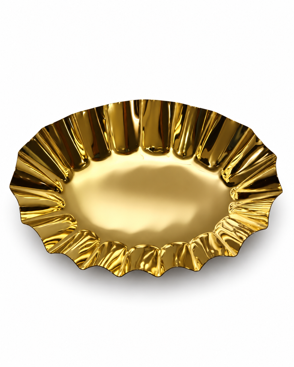 Decorative gold finish oval serving plate with fluted edges | Malabar Nest