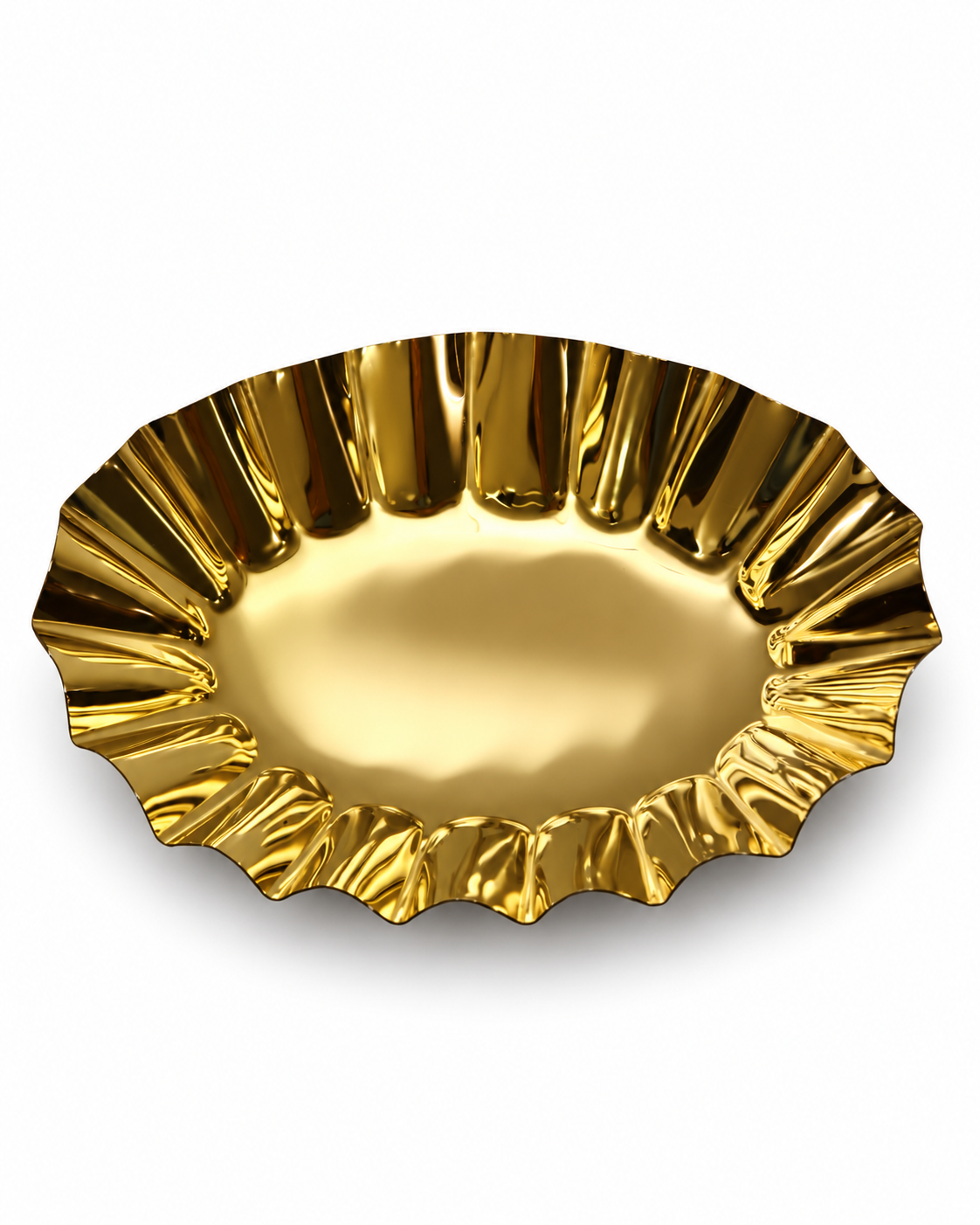 Decorative gold finish oval serving plate with fluted edges | Malabar Nest