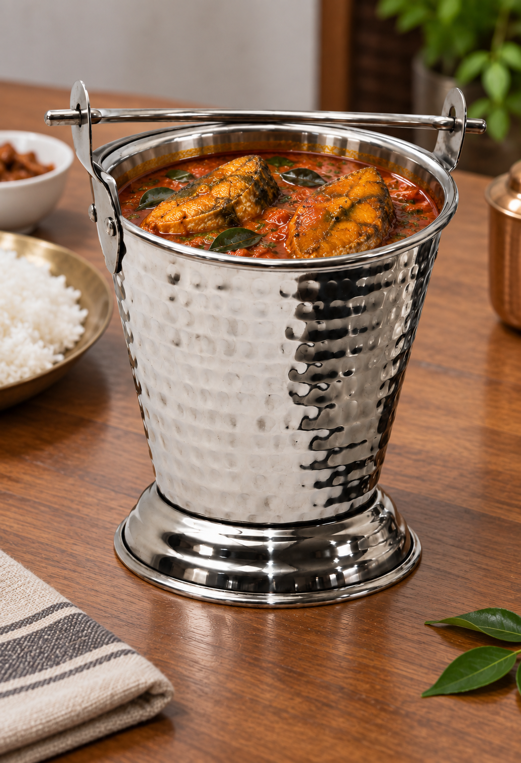 Stainless Steel Hammered Serving Bucket – Silver,Rose Gold | Malabar Nest