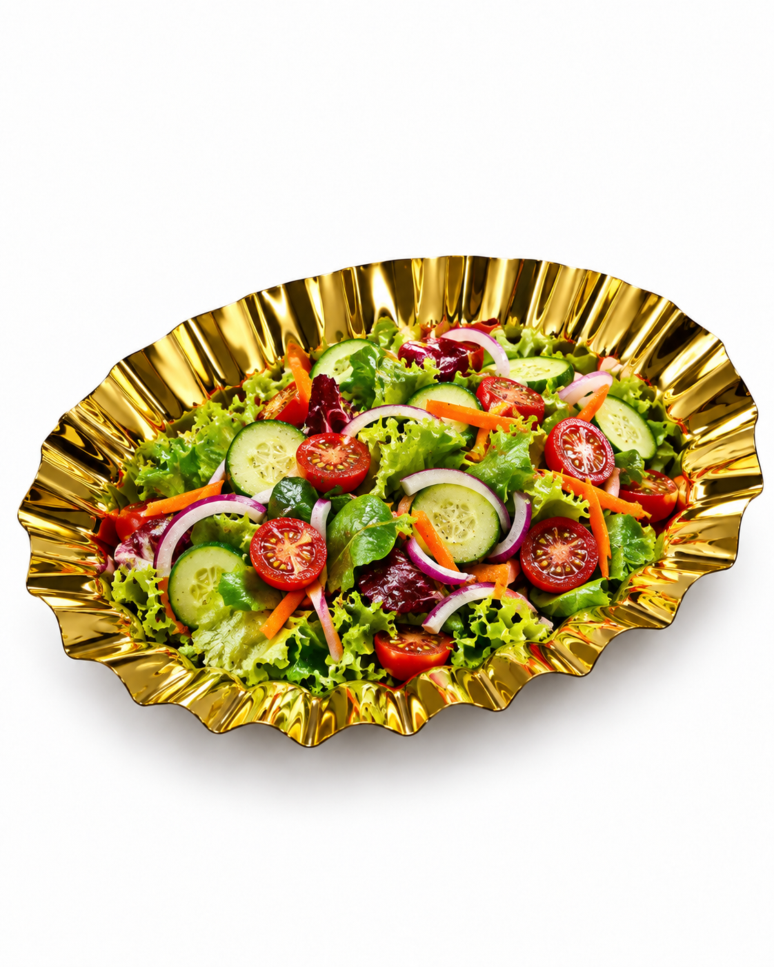 Gold finish oval salad platter for serving salads, fruits and snacks | Malabar Nest