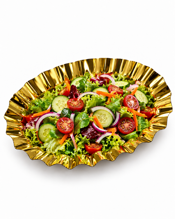 Gold Finish OVL Salad Platter 12 & 14 Inch Decorative Serving Plate | Malabar Nest