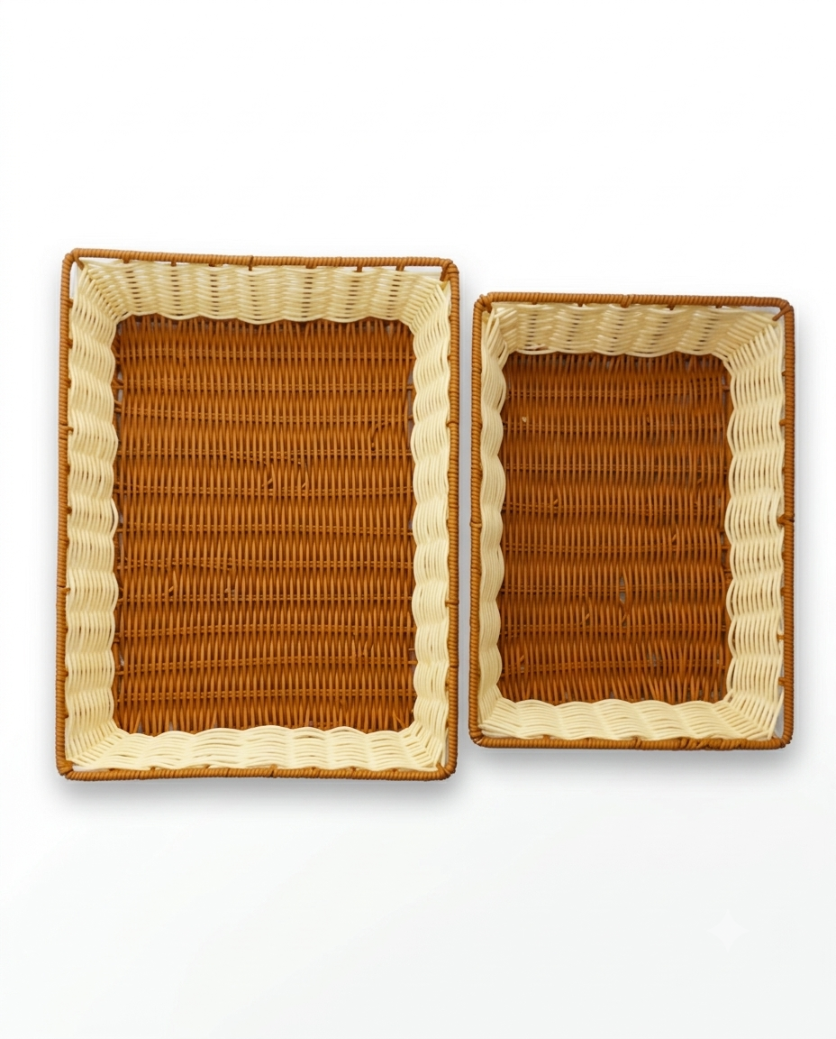 Rotti Basket Polyrattan Rectangular  | Bread & Chapati Serving Basket  | Dining Table Serveware | Malabar Nest