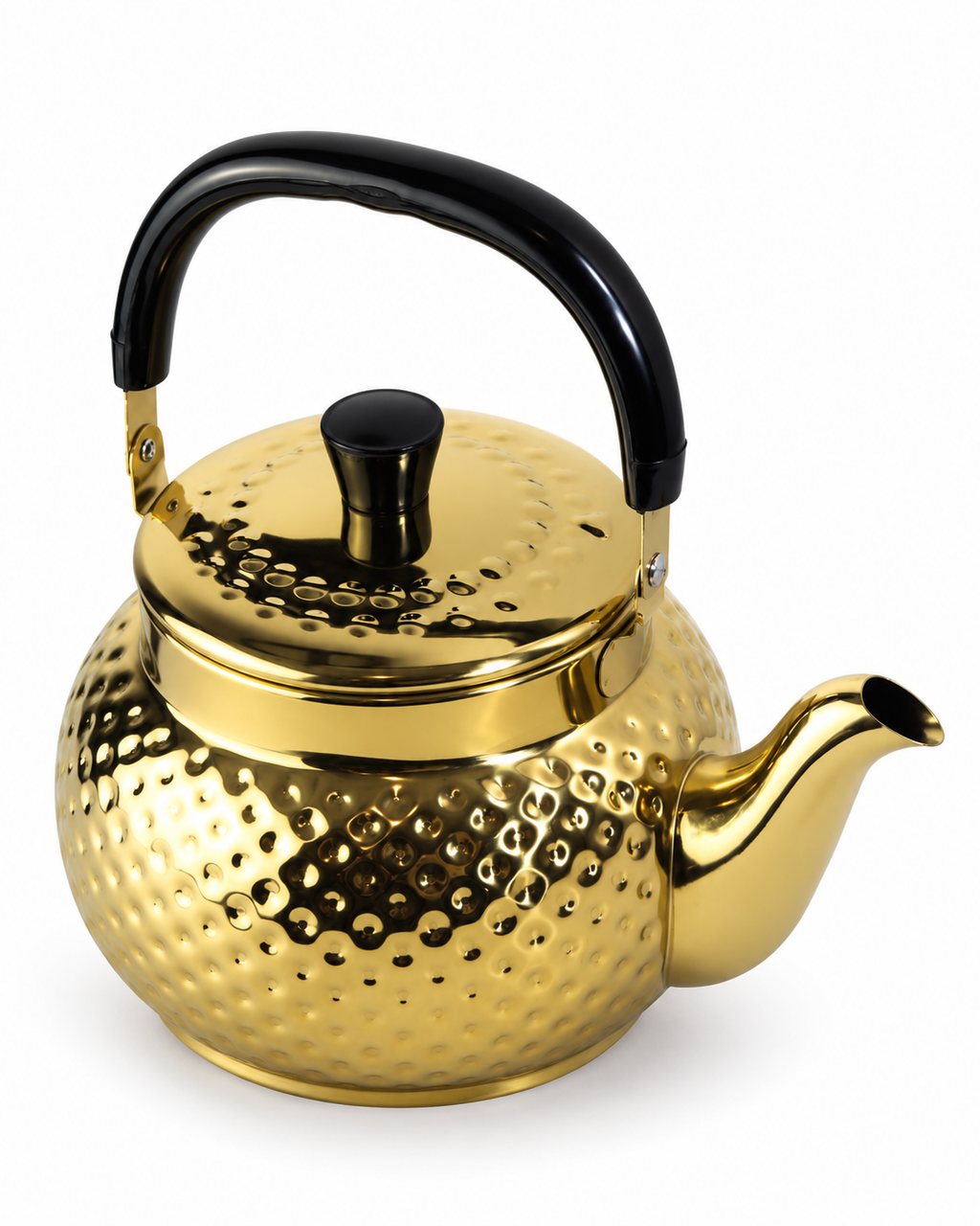 Hammered Stainless Steel Kettle 2 Litre – Gold Finish with Black Handle | Malabar Nest
