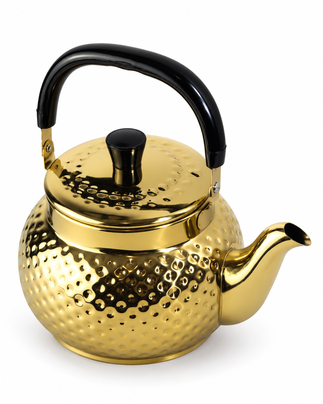 Hammered Stainless Steel Kettle 2 Litre – Gold Finish with Black Handle | Malabar Nest