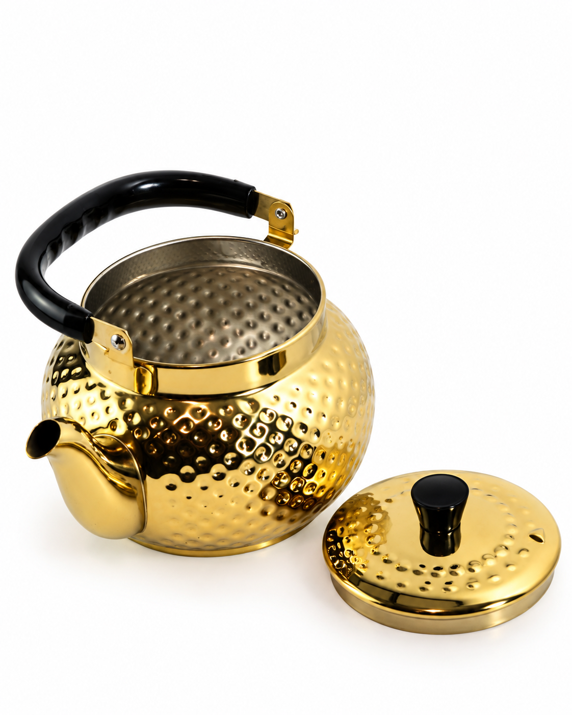 Hammered Stainless Steel Kettle 2 Litre – Gold Finish with Black Handle | Malabar Nest