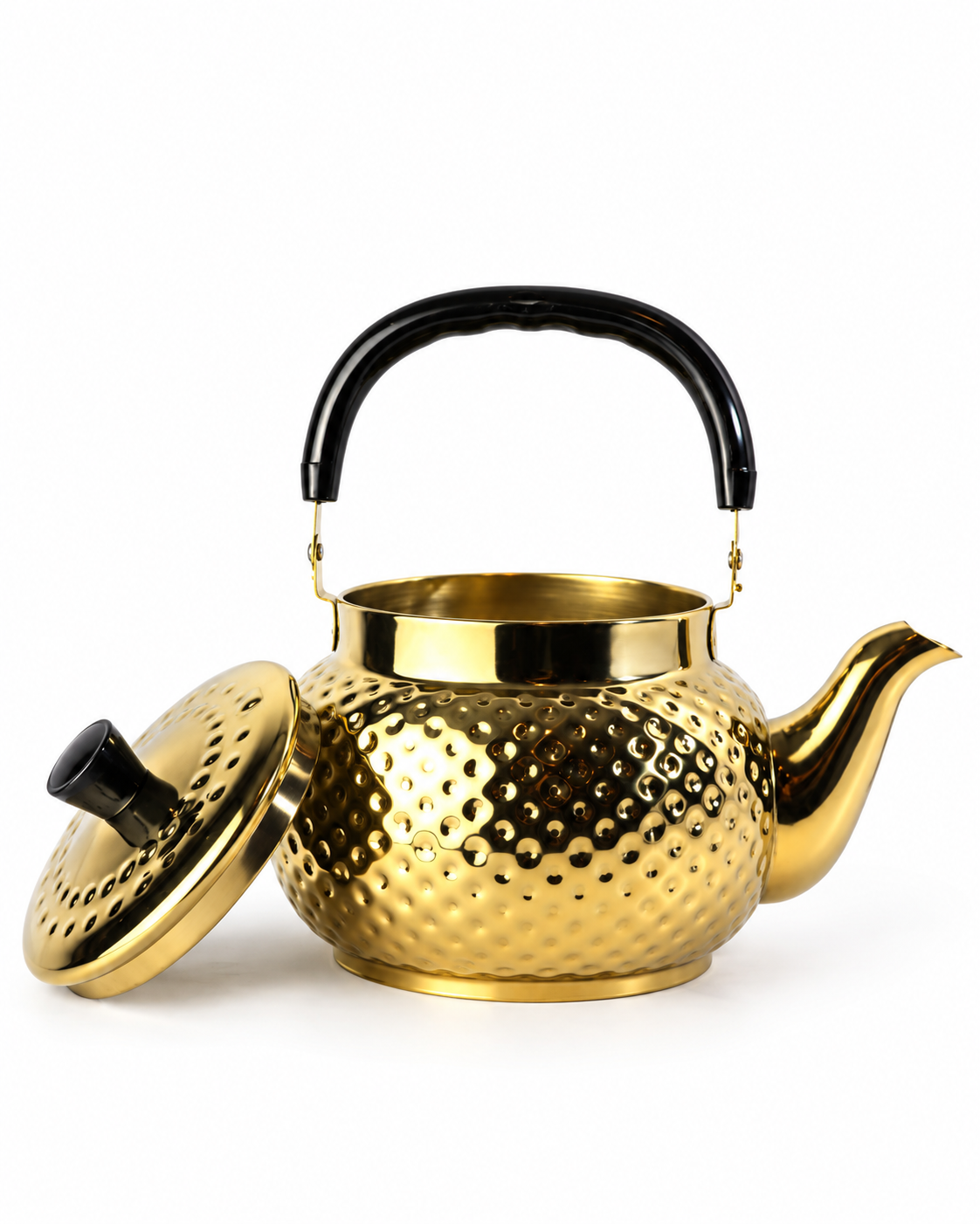 Hammered Stainless Steel Kettle 2 Litre – Gold Finish with Black Handle | Malabar Nest