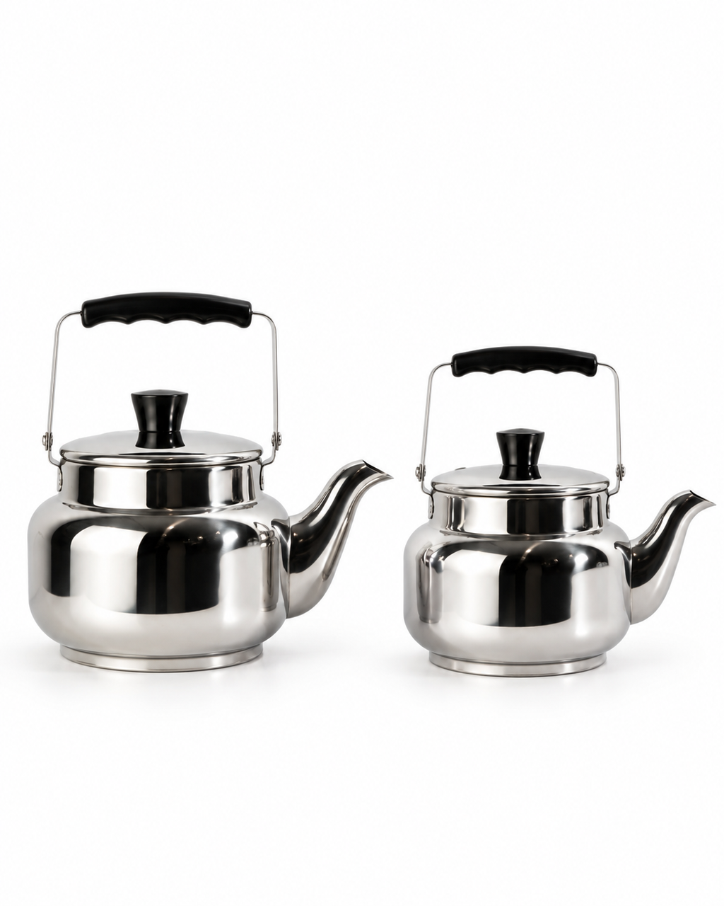 Stainless Steel Tea Kettle – Silver with Black Handle | Water Boiling Kettle for Home, Hotel & Restaurant | Malabar Nest