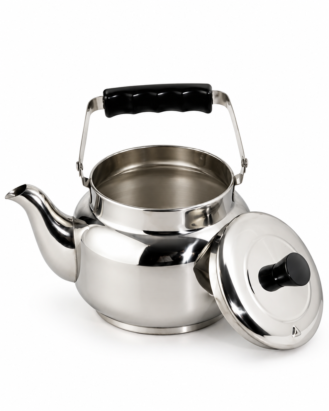 Stainless Steel Tea Kettle – Silver with Black Handle | Water Boiling Kettle for Home, Hotel & Restaurant | Malabar Nest