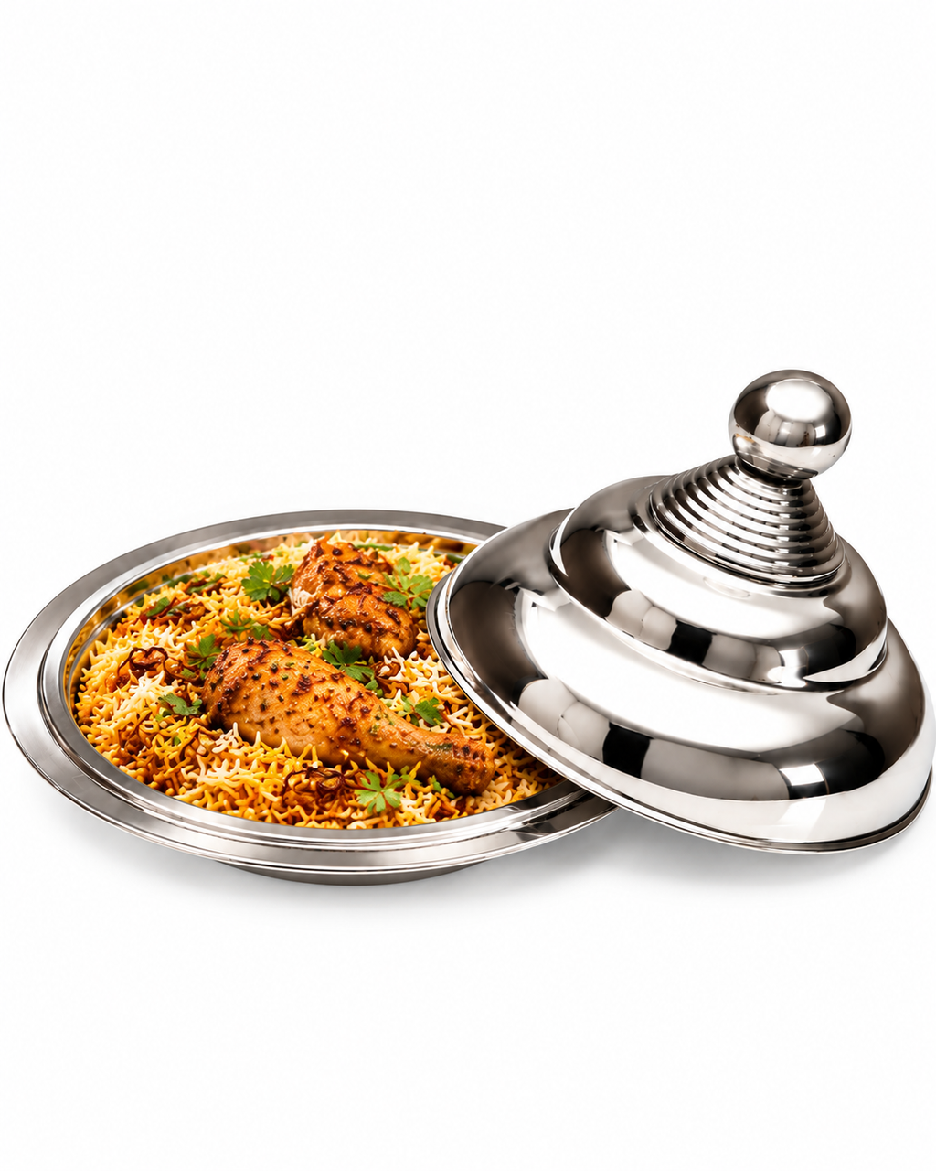 Arabic Dish Jeddah Stainless Steel Round Serving Dish | Malabar Nest
