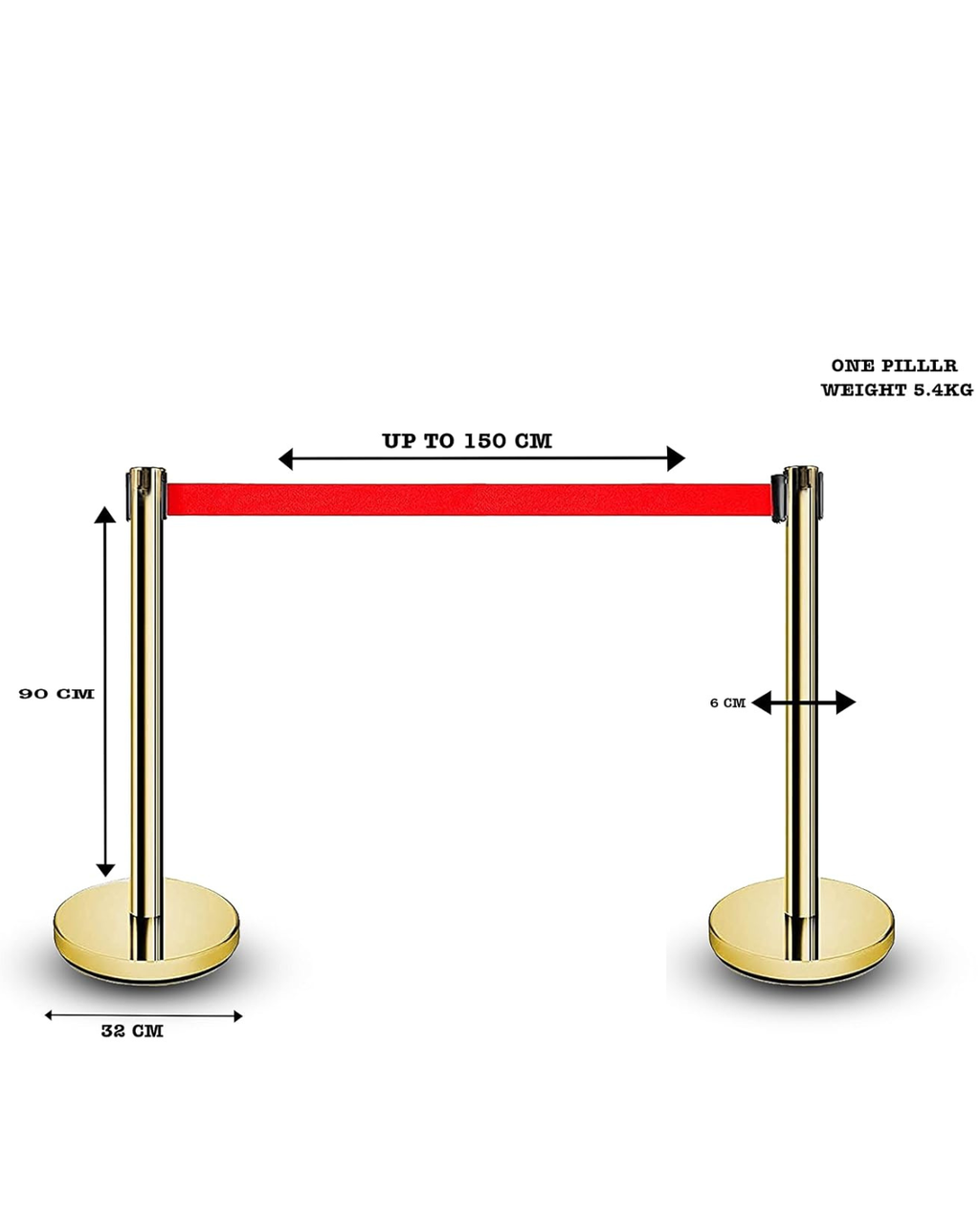 Golden Queue Manager with Red Belt 1.5M | Crowd Control Stanchion | Malabar Nest