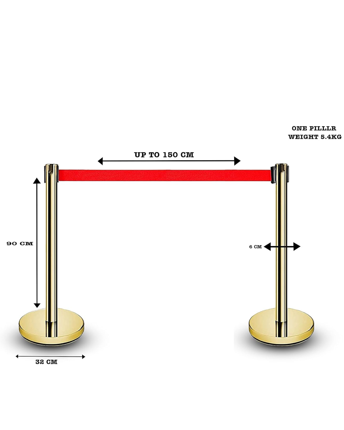 Golden Queue Manager with Red Belt 1.5M | Crowd Control Stanchion | Malabar Nest