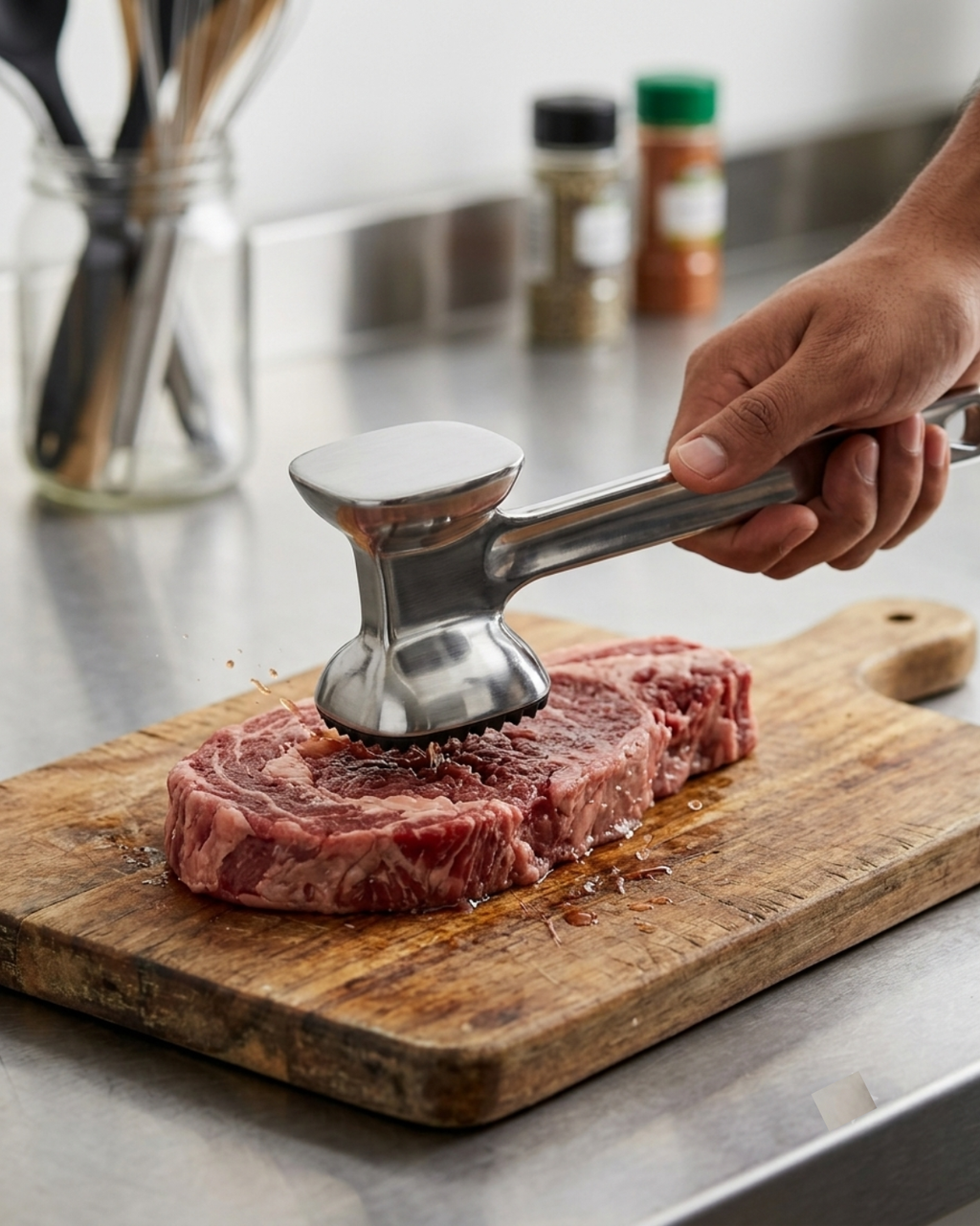 Stainless Steel Meat Tenderizer Hammer | Double-Sided Meat Mallet | Kitchen Meat Pounder | Malabar Nest
