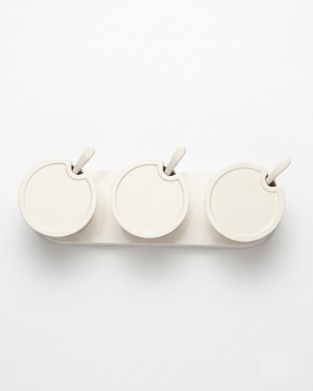 3-Piece Melamine Spice & Pickle Jar Set with Spoons and Tray (10" WHITE) – MTC1235 | Malabar Nest