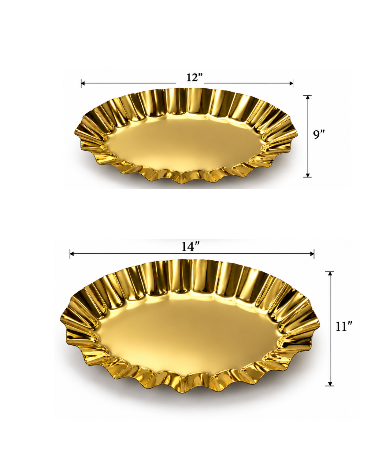 Gold oval salad platter available in 12 inch and 14 inch sizes | Malabar Nest