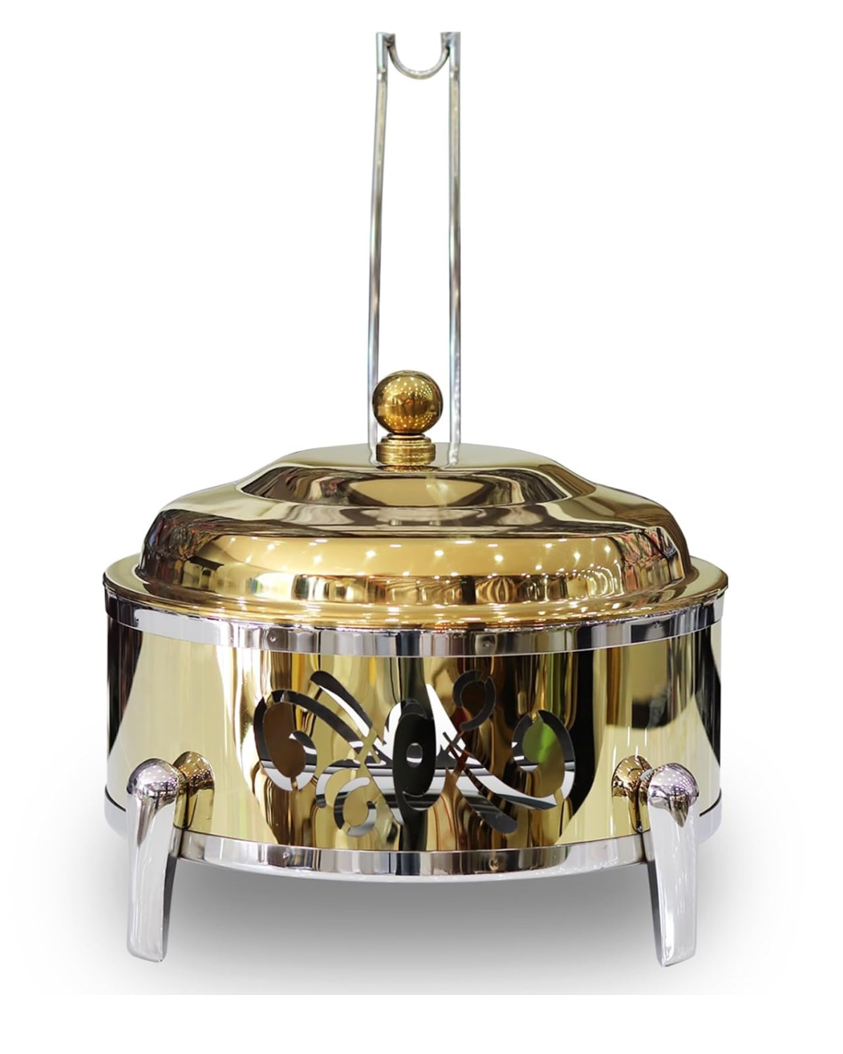 Stainless Steel Round Golden Chafing Dish 8L with Hanging Lid | Malabar Nest