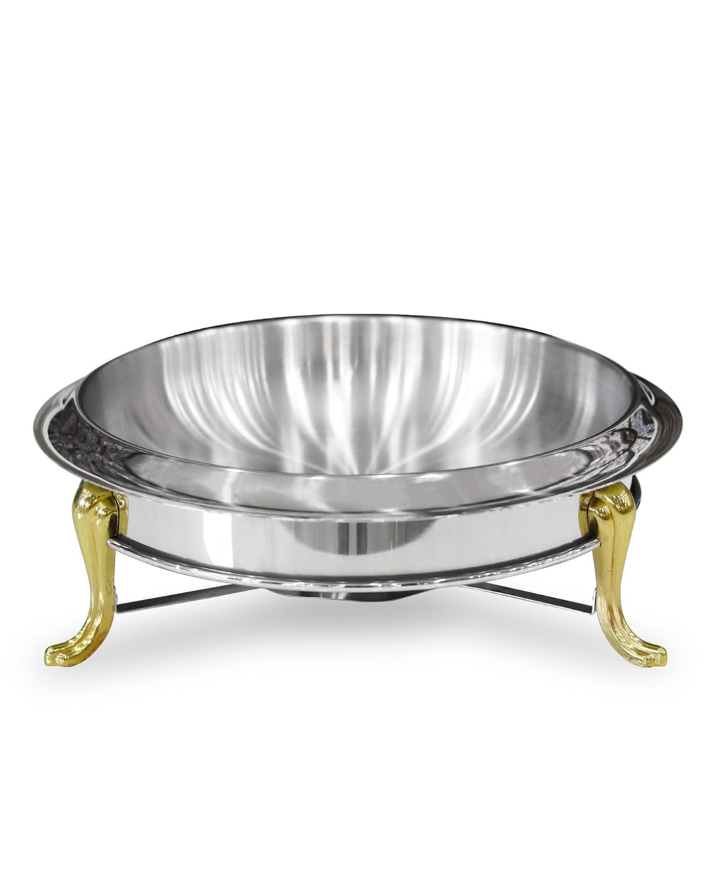 Stainless Steel Round Chafing Dish 24CM Food Warmer with Gold Handles & Lid | Buffet Warming Tray | Malabar Nest