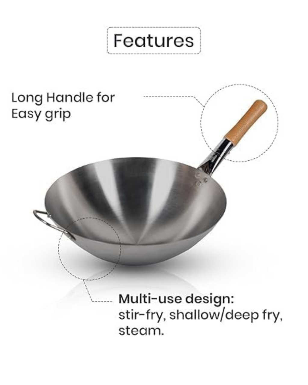 Heavy Duty Steel Chinese Wok with Wooden Handle | Malabar Nest