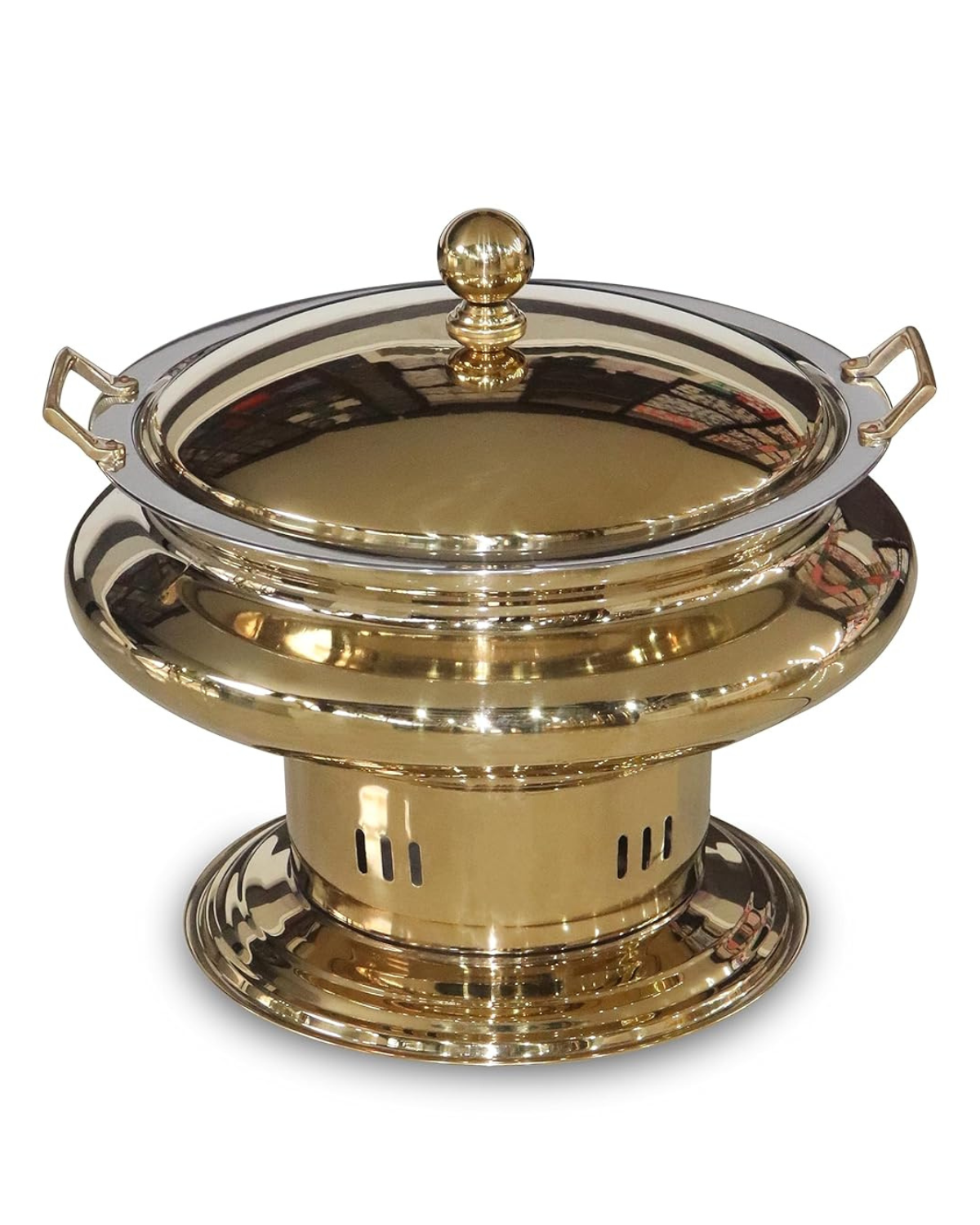 Golden PVD Coated Stainless Steel Round Chafing Dish with Lid for Buffet and Catering – Malabar Nest