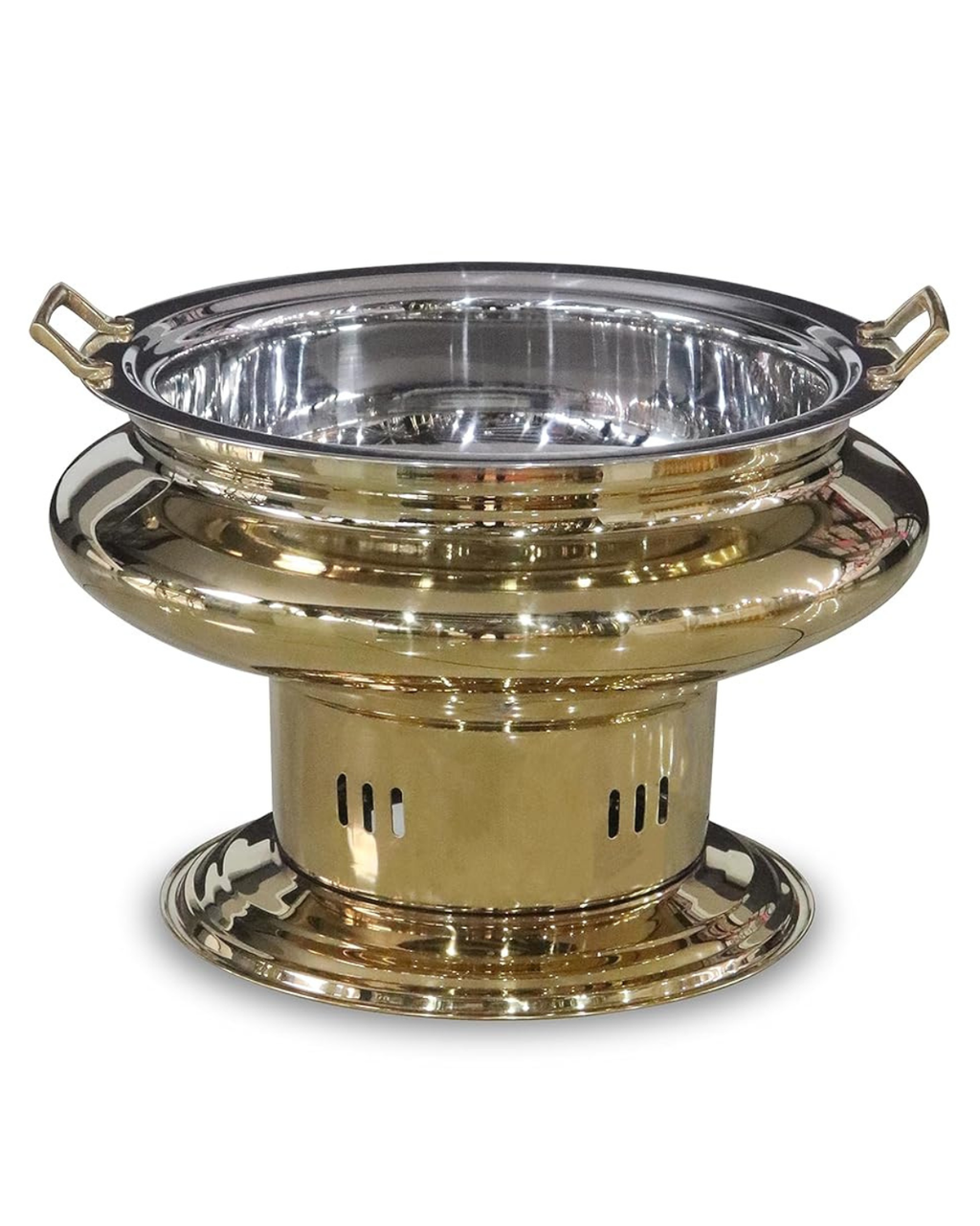 Oyster Stainless Steel Round Chafing Dish with Lid, PVD Coated Golden Chafing Dish | Malabar Nest
