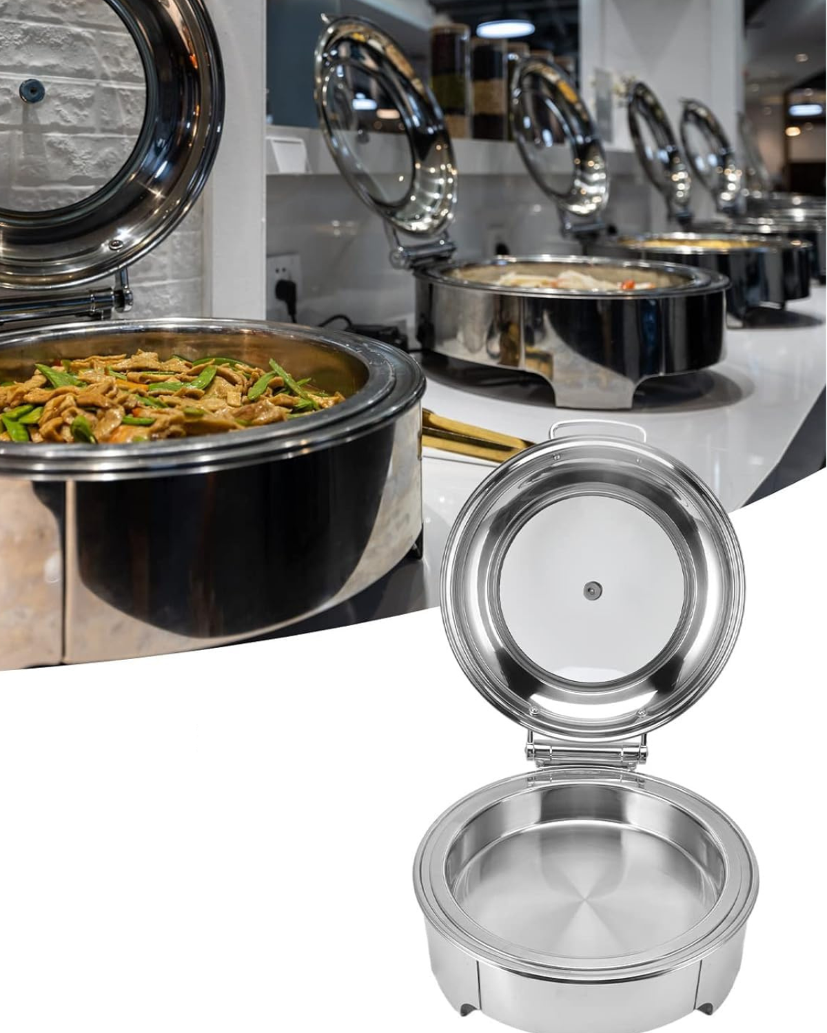 Electric Chafing Dish Round 6 Litre with Hydraulic Lid – 2-in-1 Stainless Steel Food Warmer | Malabar Nest