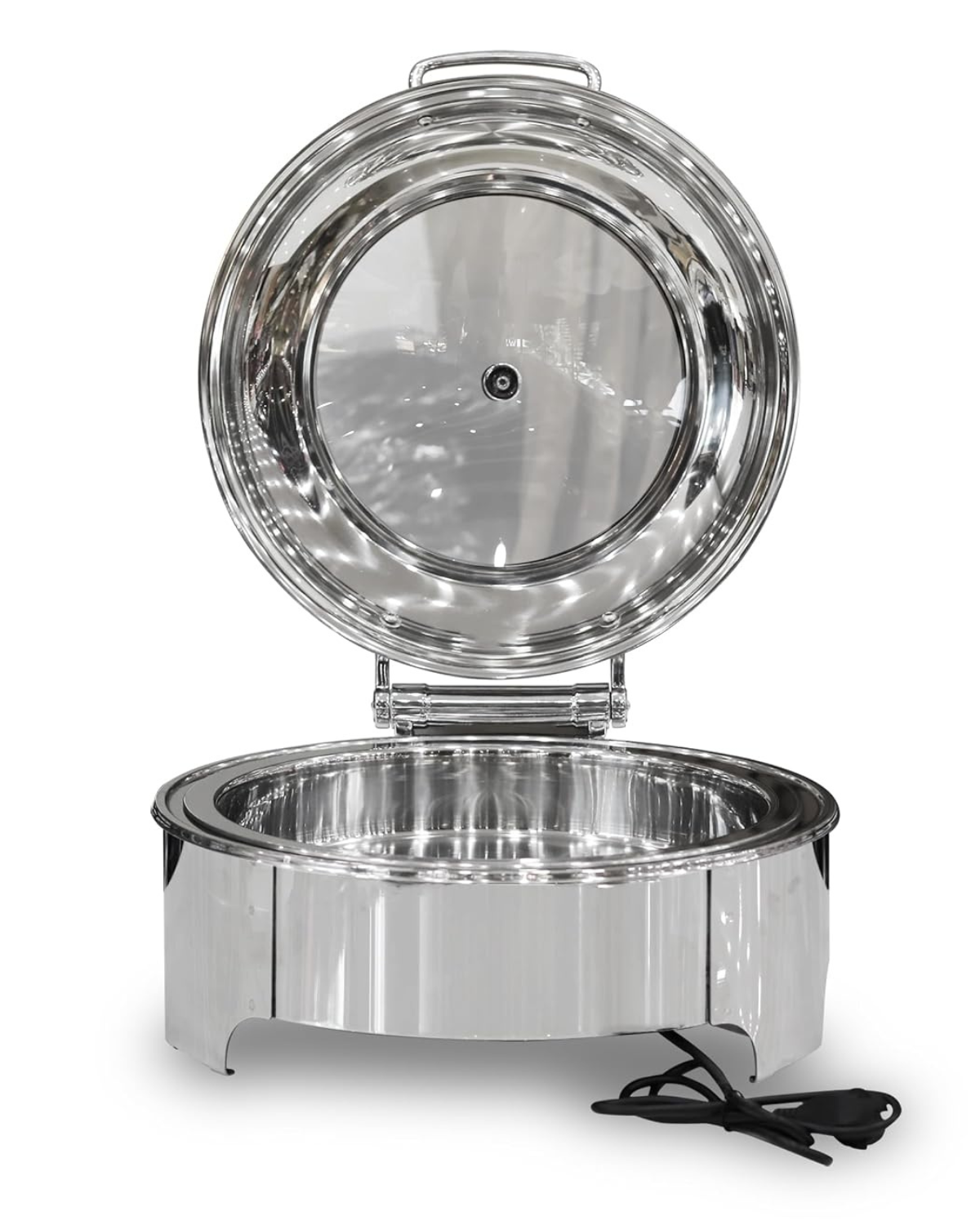 6 Litre Round Electric Stainless Steel Chafing Dish with Hydraulic Hinged Lid