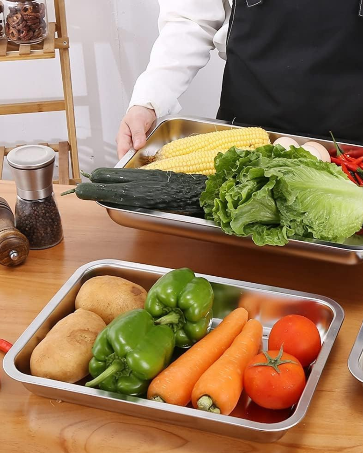 Stainless Steel Deep Tray | Steel Lasagna & Serving Tray | Baking, Catering & Kitchen Tray| Malabar Nest
