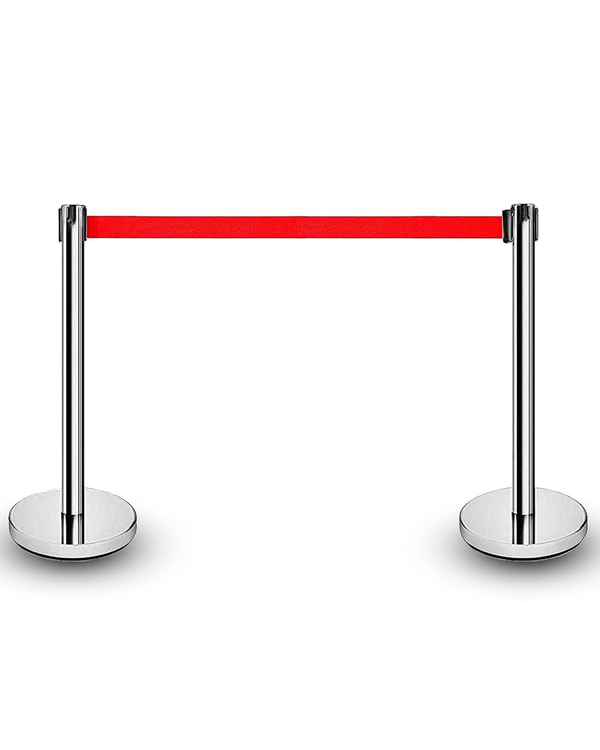 Silver Queue Manager with Red Belt 1.5M | Crowd Control Stanchion | Malabar Nest