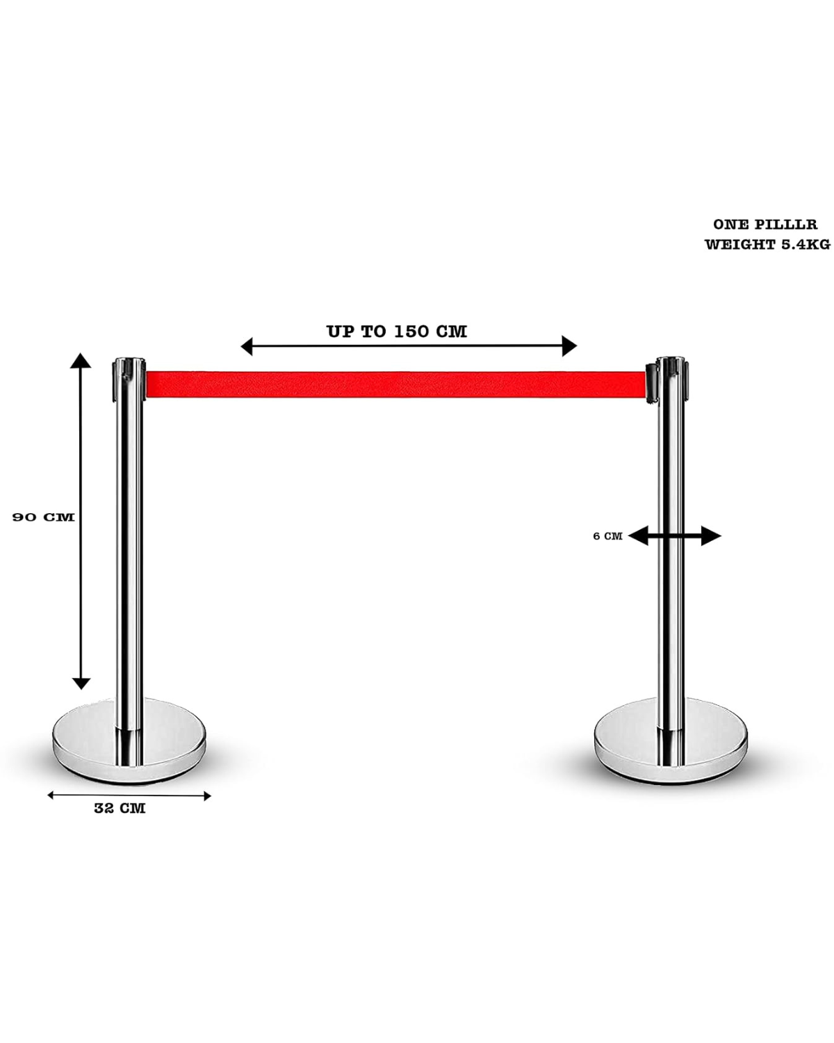 Silver Queue Manager with Red Belt 1.5M | Crowd Control Stanchion | Malabar Nest