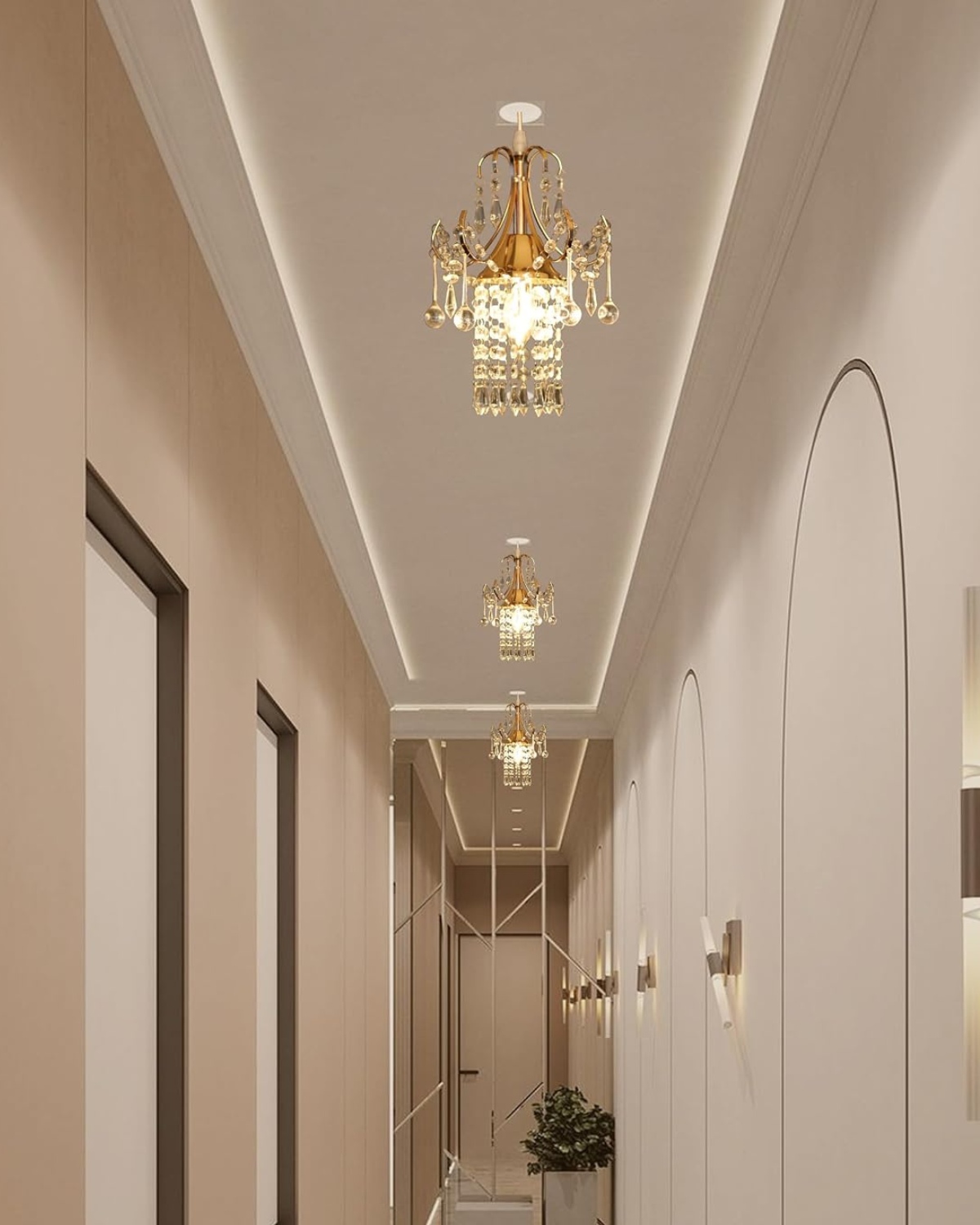 Modern Crystal Chandelier – Golden Metal Jhoomer Ceiling Hanging Lamp for Beautiful Home, Hall, Living Rooms (Pack of 1) | Malabar Nest