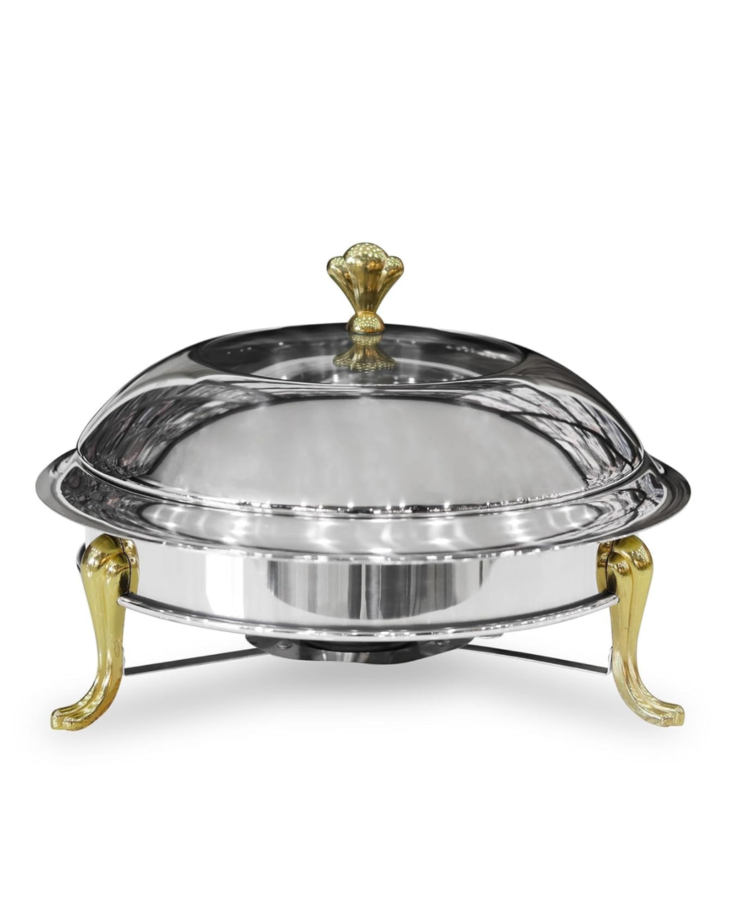 Stainless Steel Round Chafing Dish 24CM Food Warmer with Gold Handles & Lid | Buffet Warming Tray | Malabar Nest