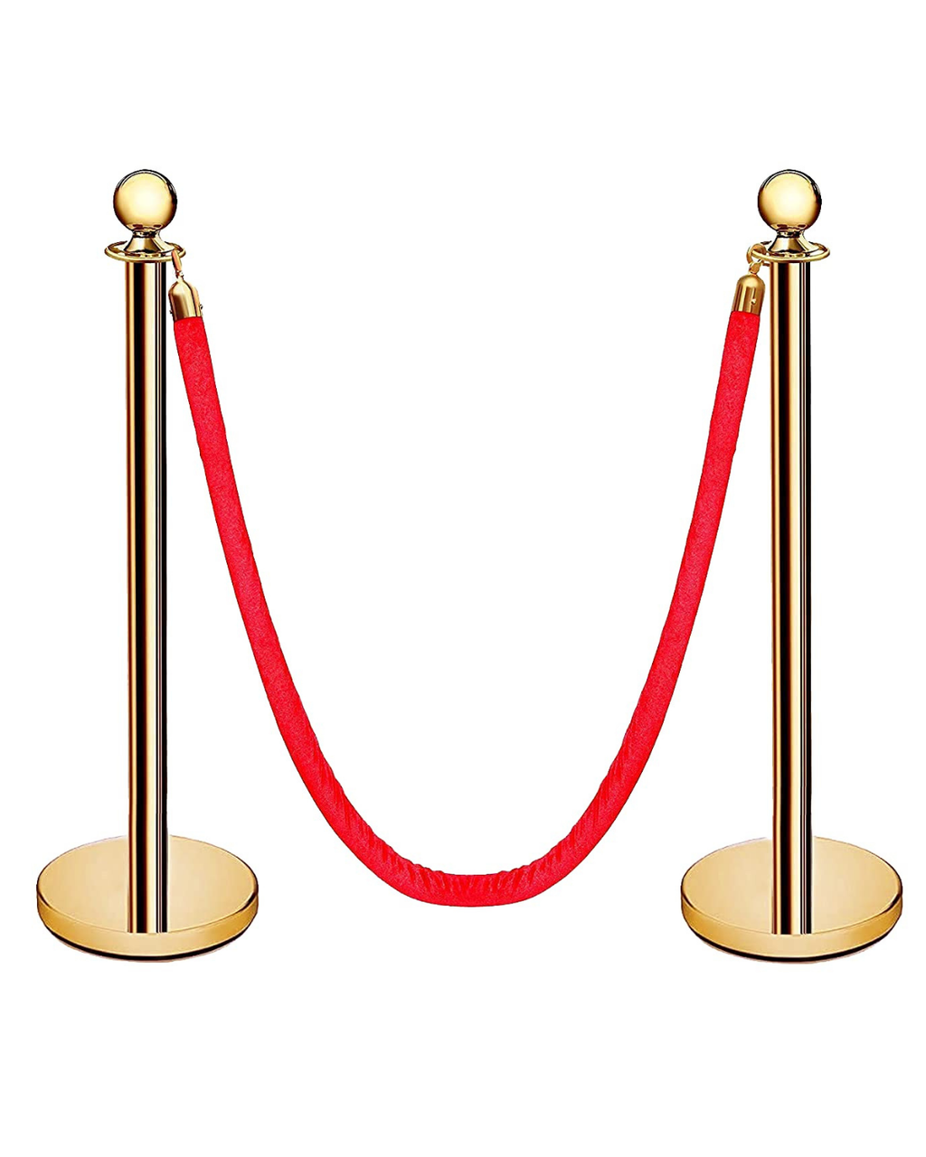 Golden finish stainless steel queue manager with red velvet rope 1.5m set of 2 pillars Malabar Nest
