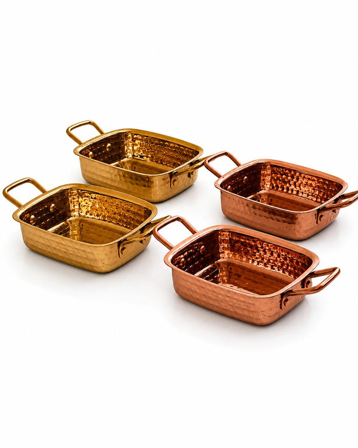 Hammered Copper & Gold Finish Serving Casserole Dish with Side Handles