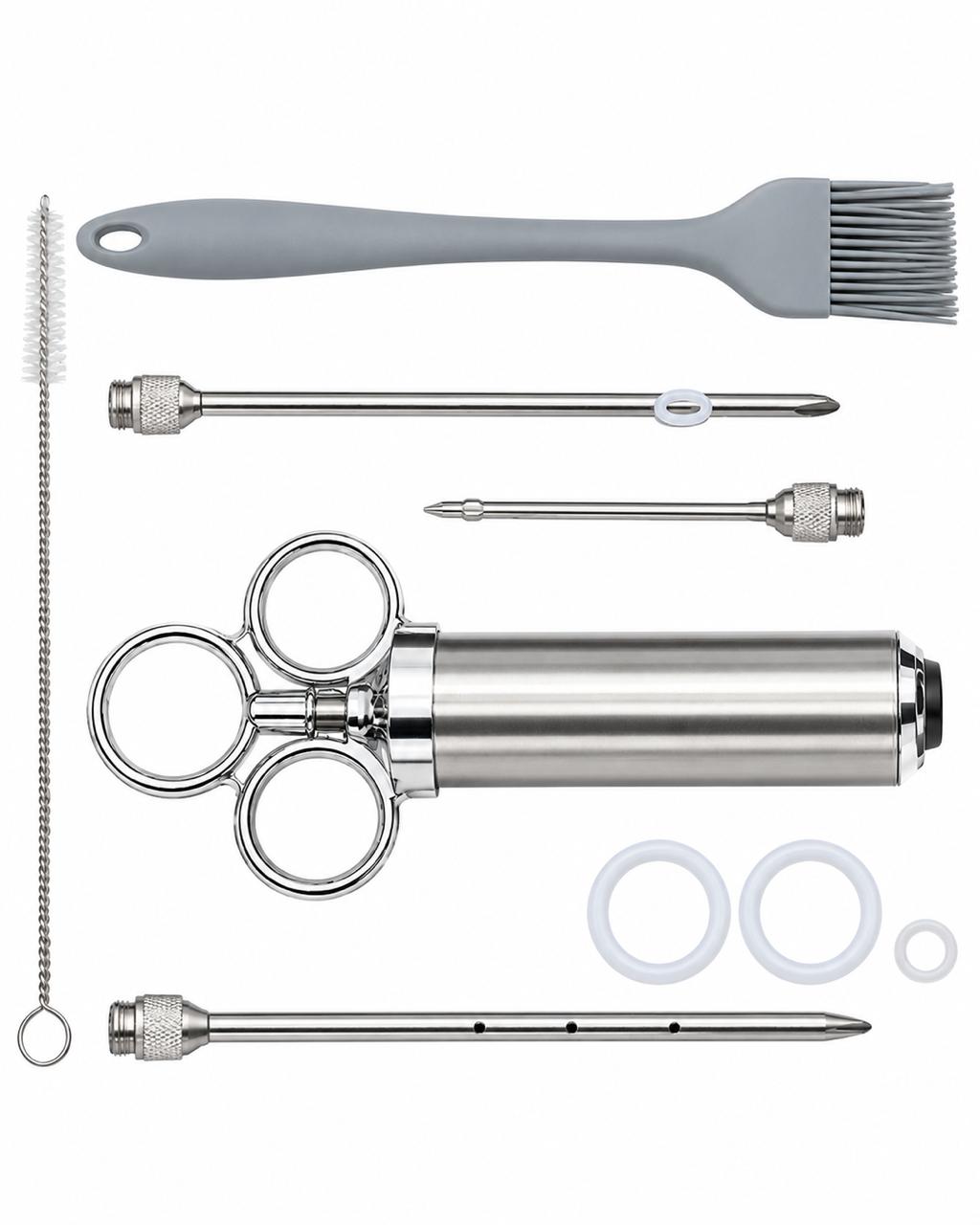 Stainless Steel Meat Marinade Injector 2 oz with 3 Needles Malabar Nest