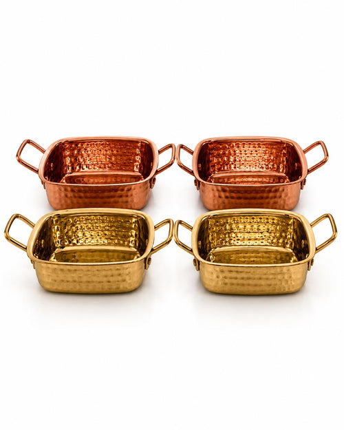 Hammered Copper & Gold Finish Serving Casserole Dish with Side Handles