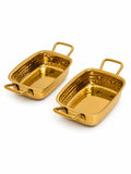 Hammered Copper & Gold Finish Serving Casserole Dish with Side Handles