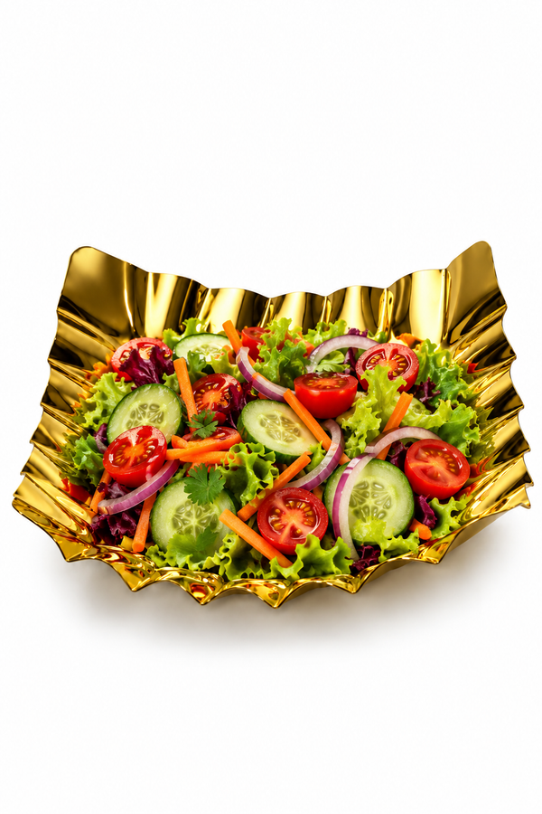 Gold Finish SQR Salad Platter 11 & 13 Inch Decorative Serving Plate | Malabar Nest